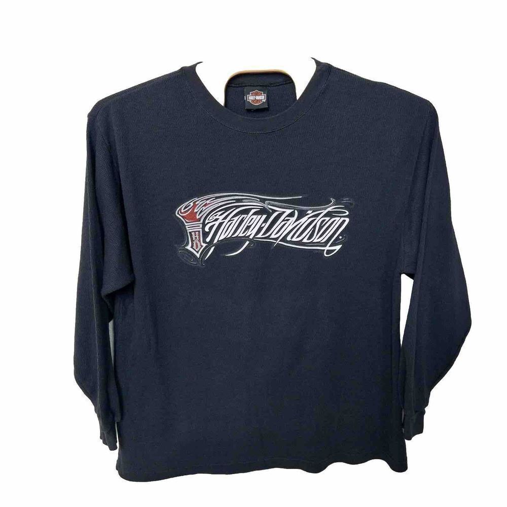 Vintage y2k Harley Davidson Waffle Shirt‎ Thermal Mens XL Benjys Harley Davidson
